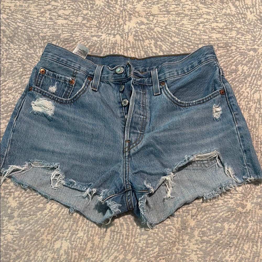 Levi's Blue Casual Jean Shorts with Distressed Details
